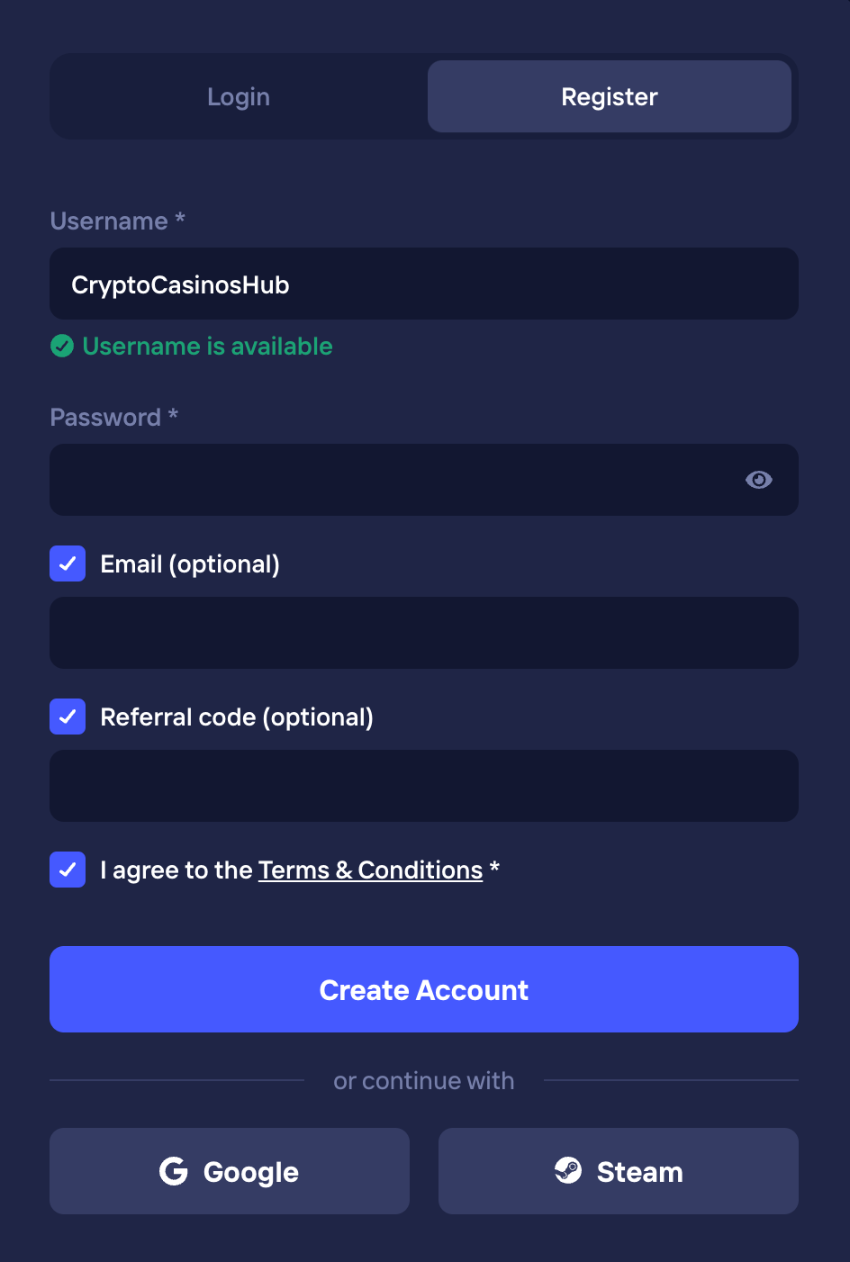crypto casinos registration