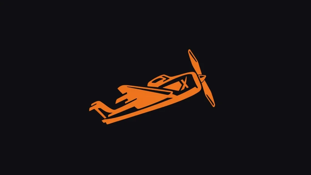 Aviator logo, an orange propeller plane climbing across a black field