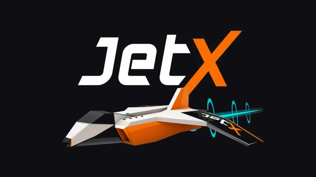 JetX logo above an orange and white fighter jet with teal thrust rings