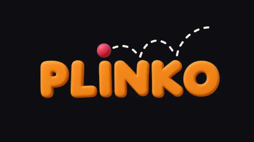 Plinko logo with a pink ball bouncing along a dashed path above the letters