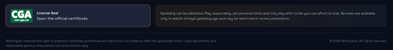 Spin Crypto Casino footer